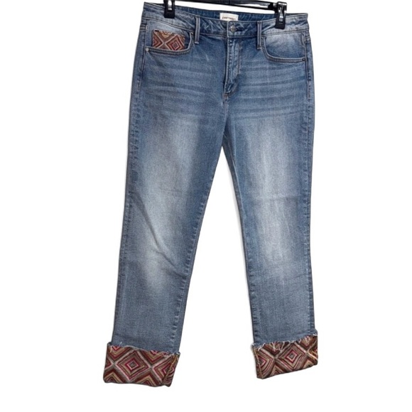 DRIFTWOOD Colette jeans Blue embroidered cuff 29 waist NEW boho Patterned - Picture 1 of 6